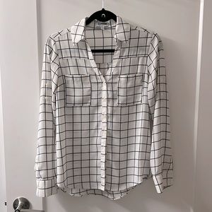 EXPRESS white windowpane portofino button blouse